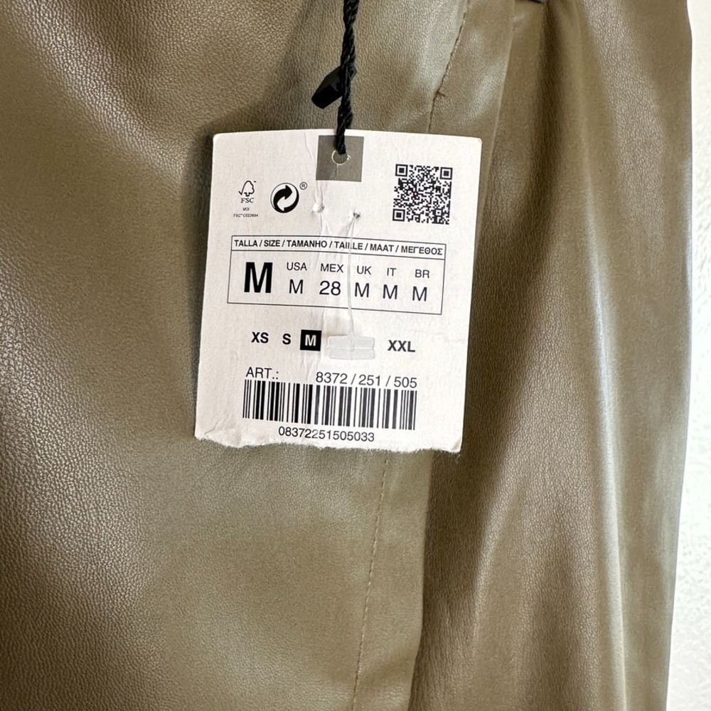 Zara Faux Leather Midi Skirt Olive Green Size Medium NWT - Picture 5 of 9